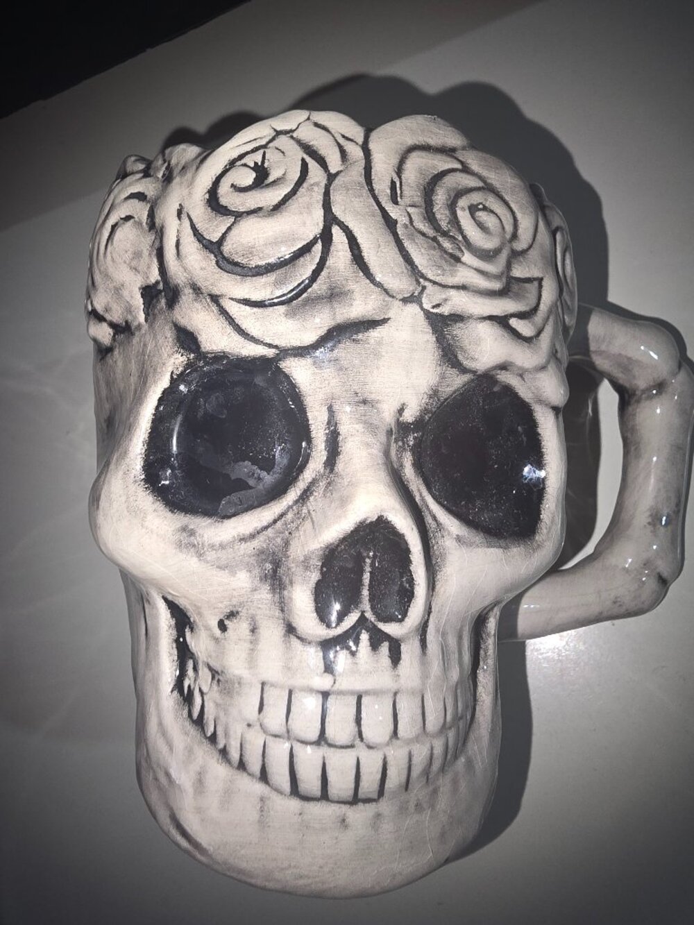 Skull Mugs Mixed Bundle 2 Coffee Cups Halloween Theme Hand Painted Do not Micro